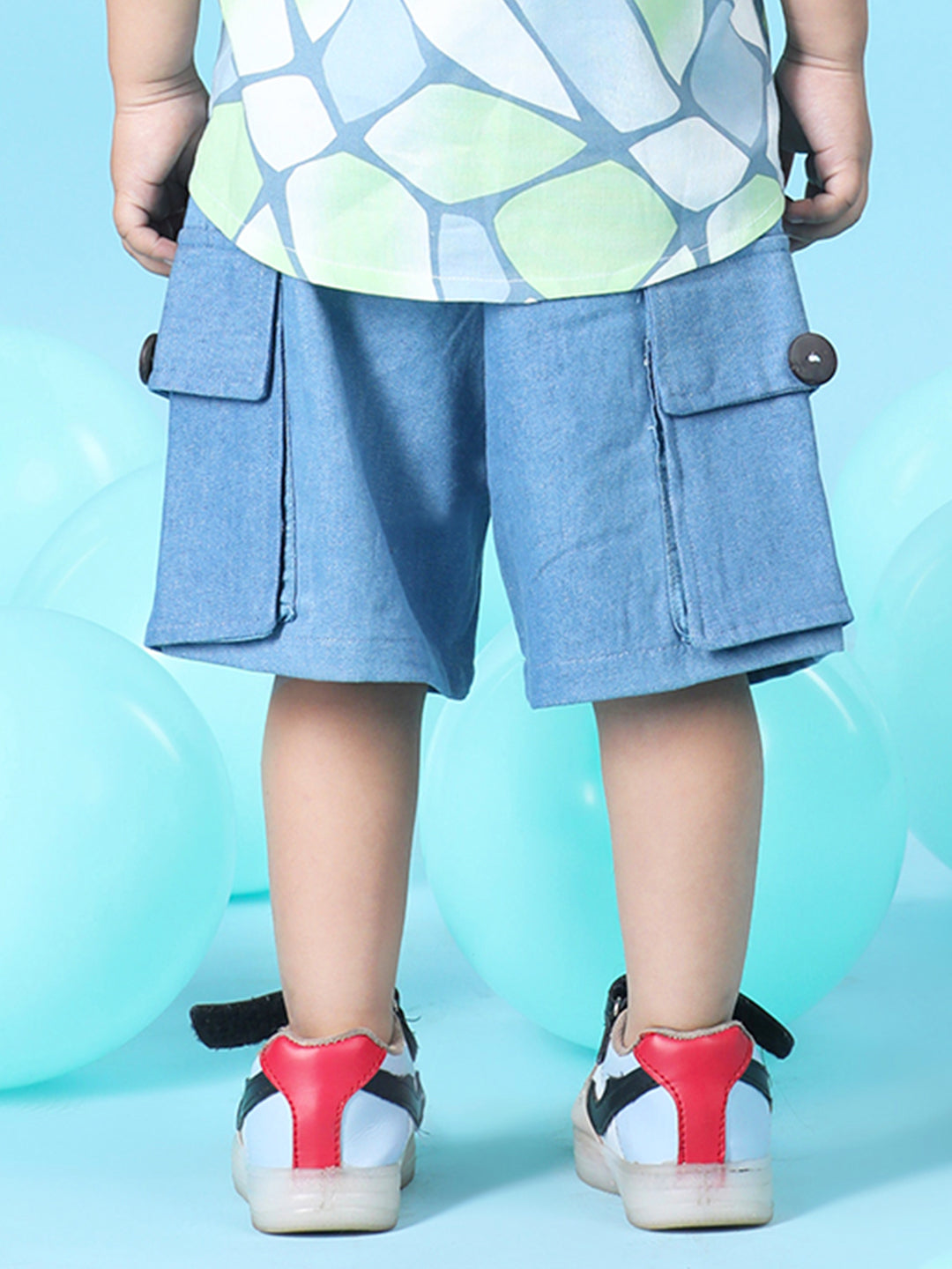 Cutiekins Boys Solid Denim Cargo Short -Steel Blue