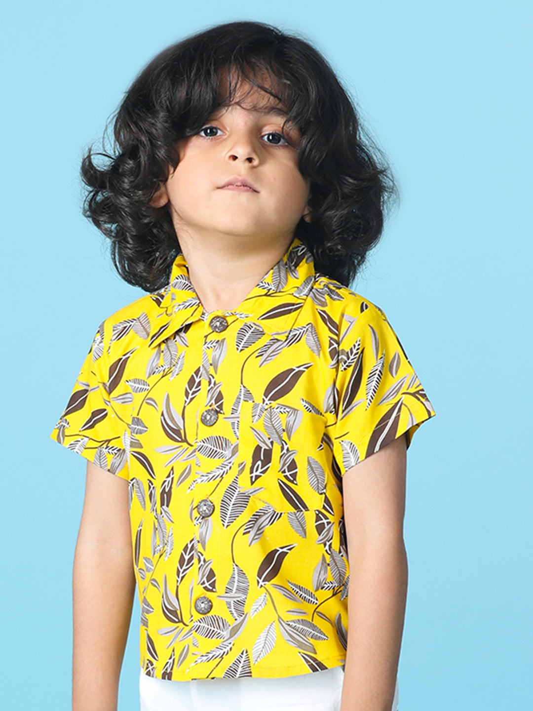 Cutiekins Boys Tropical Print Shirt -Yellow & Black