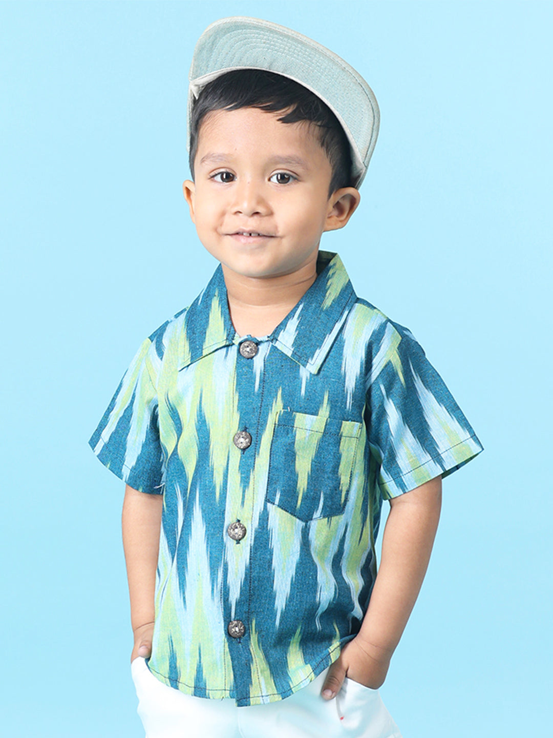 Cutiekins Boys Abstract Print Shirt -Ocean Blue & Lime