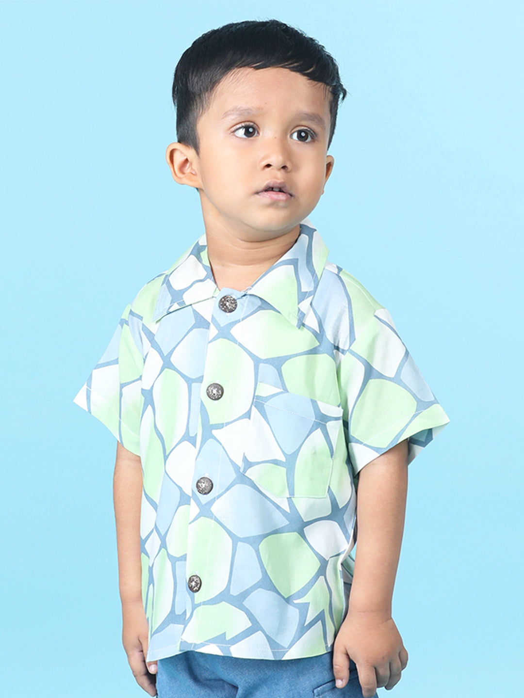 Cutiekins Boys Abstract Print Shirt -Steel Blue & Green