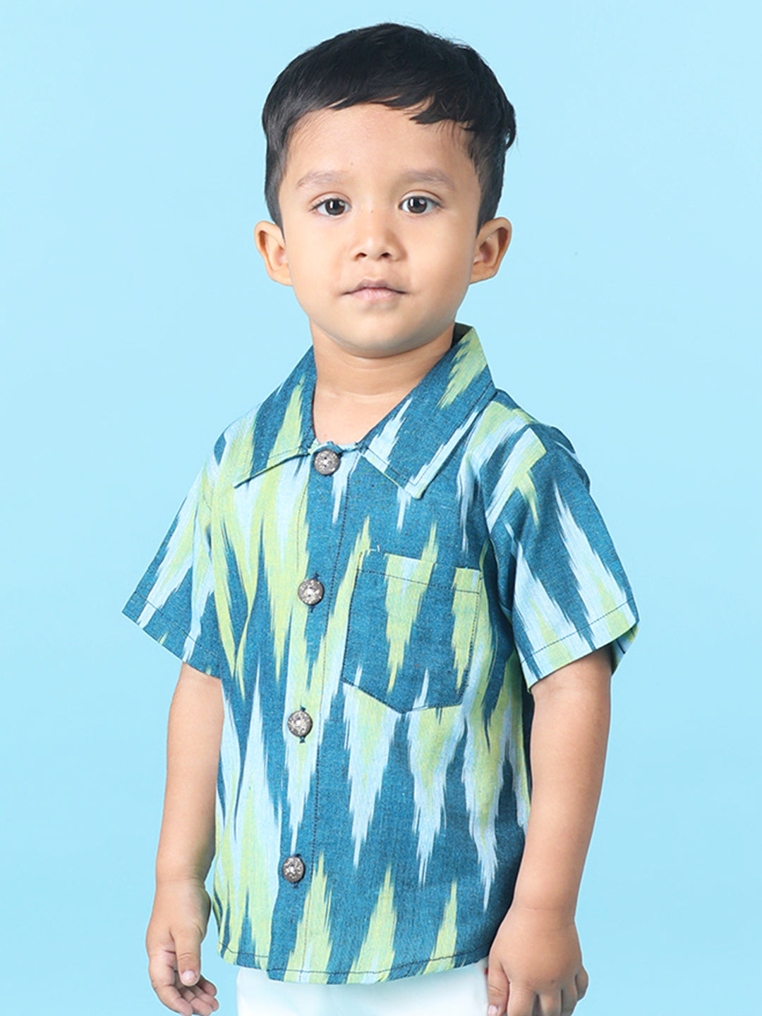 Cutiekins Boys Abstract Print Shirt -Ocean Blue & Lime
