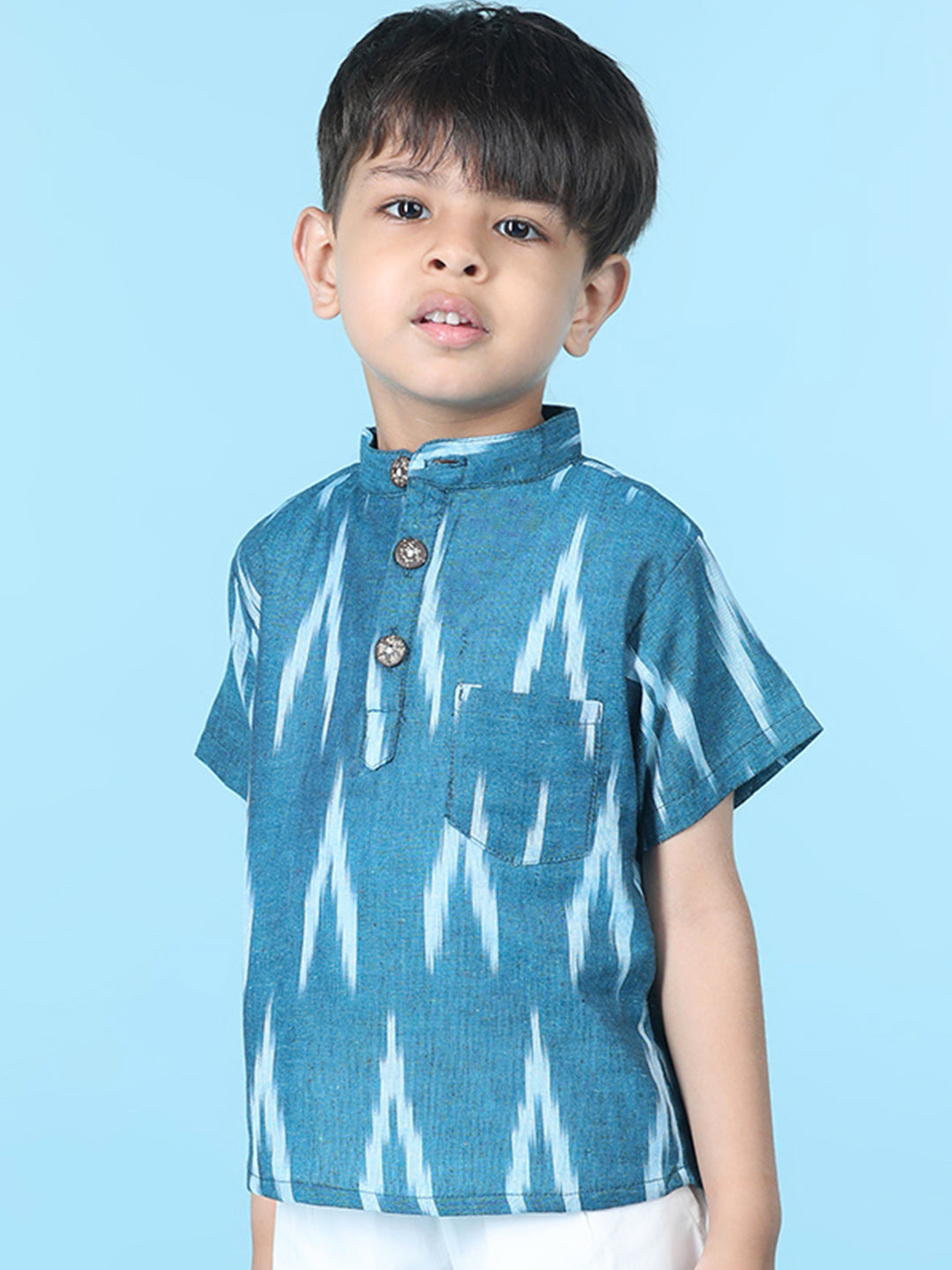 Cutiekins Boys Abstract Print T-Shirt -Ocean Blue & Off White