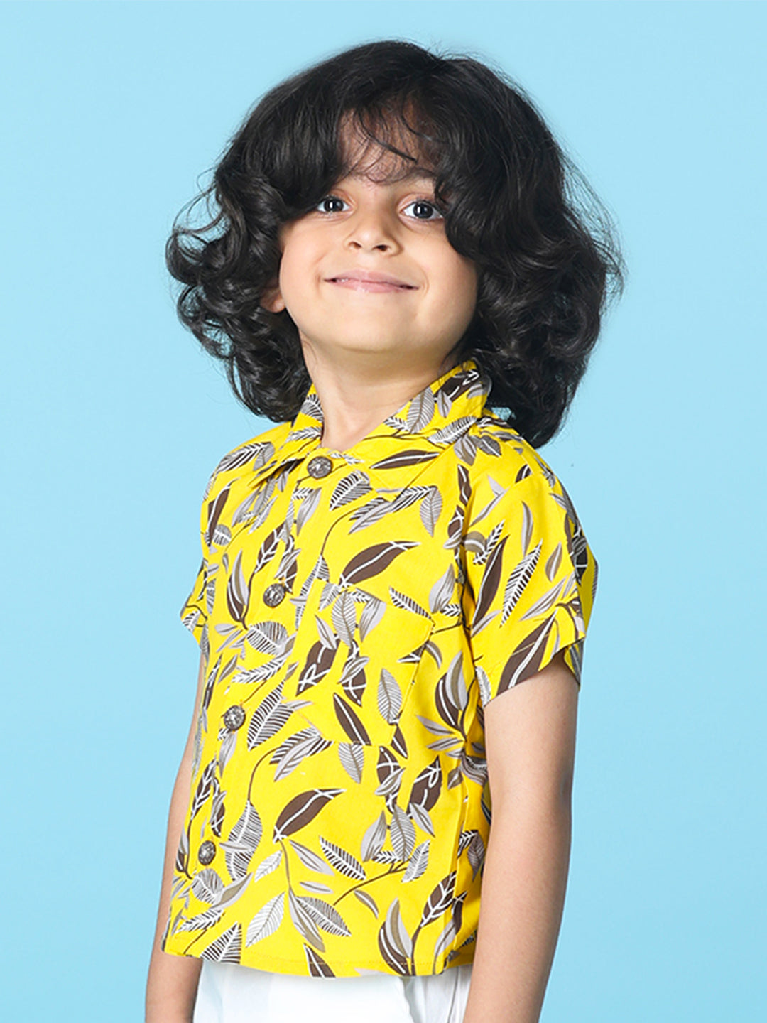 Cutiekins Boys Tropical Print Shirt -Yellow & Black