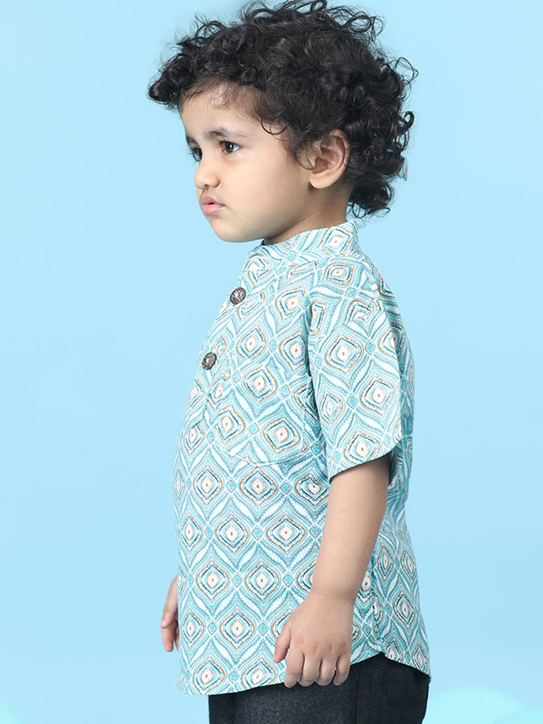 Cutiekins Boys Tribal Print T-Shirt -Turquoise Blue & Brown