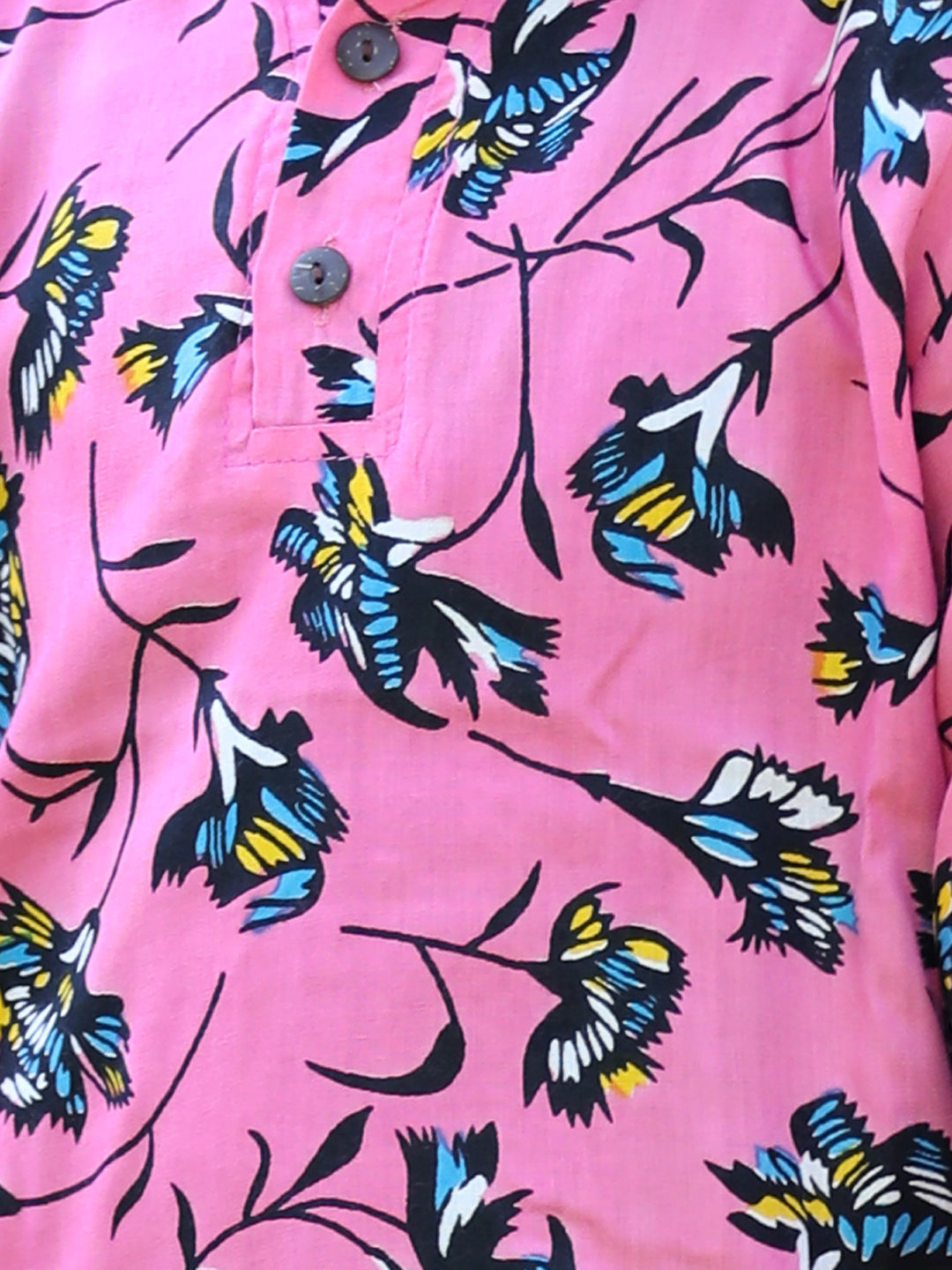 Cutiekins Floral & Leaf Printed T-Shirt - Pink & Blue