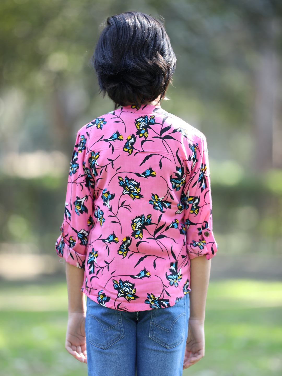 Cutiekins Floral & Leaf Printed T-Shirt - Pink & Blue