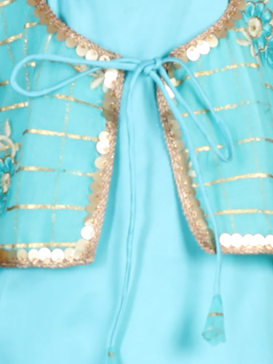 Cutiekins Jacket Kurta & Sharara Set -Sky Blue & Golden