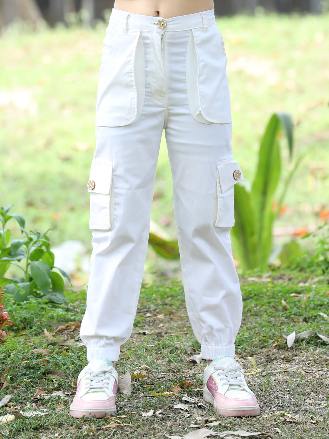 Cutiekins Solid Full Length Cargo Pant -Off White