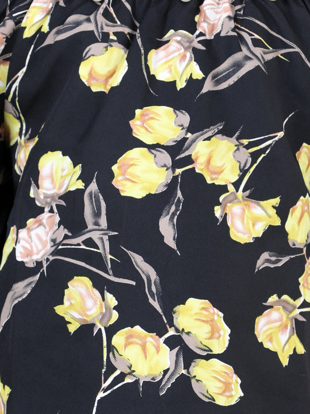 Cutiekins Printed Off Shoulder Polyester Top-Black & Yellow