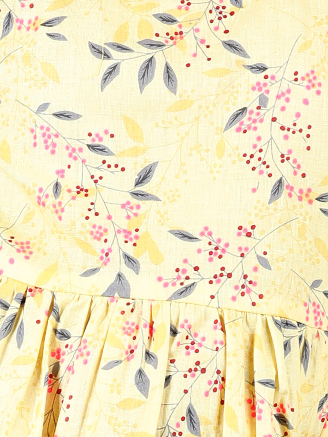 Cutiekins Floral & Dot Printed Sleevless Dress- Yellow & Grey