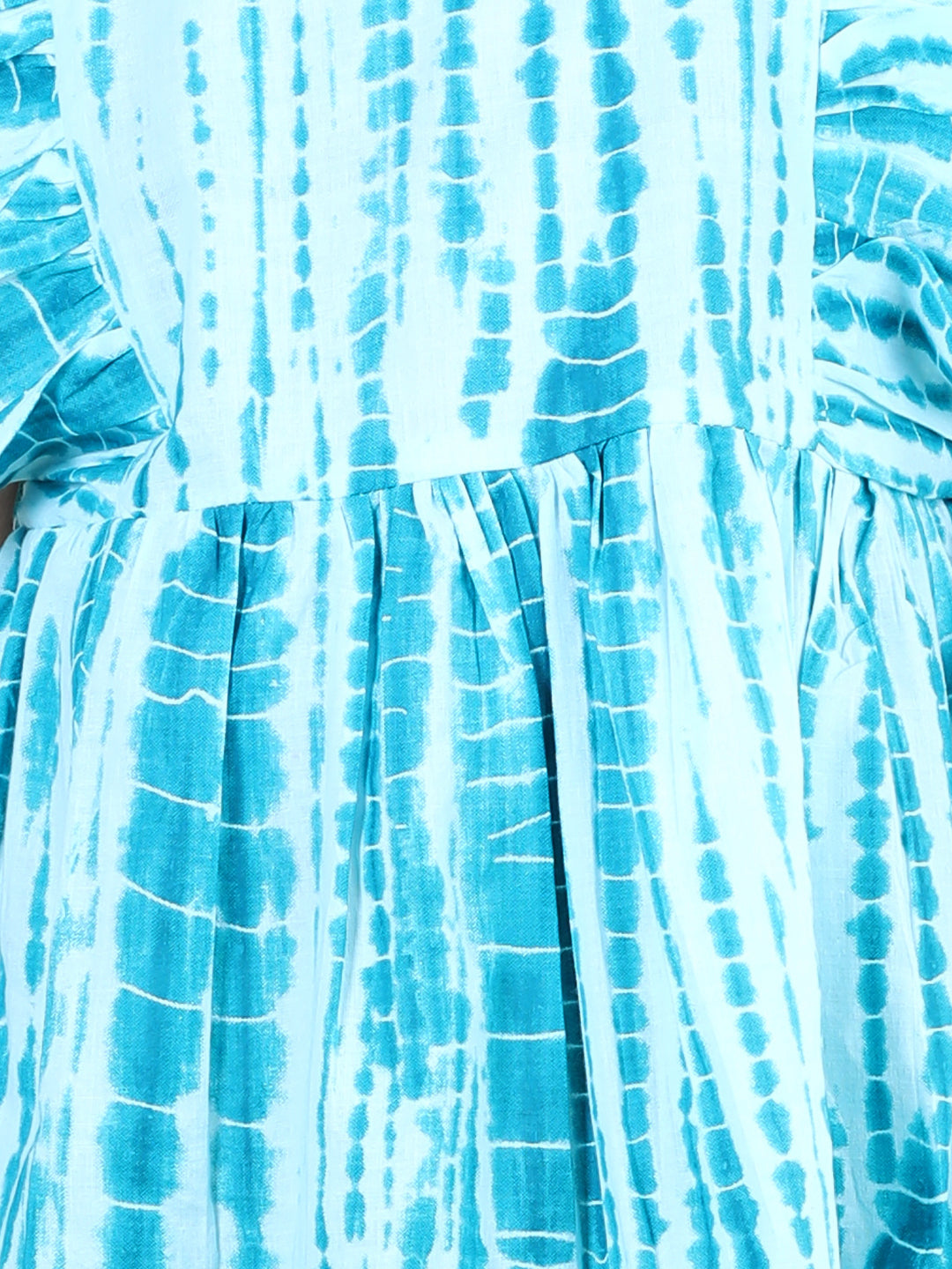 Cutiekins Tie & Dye Printed Side Frilled Sleevless Dress-Blue & White