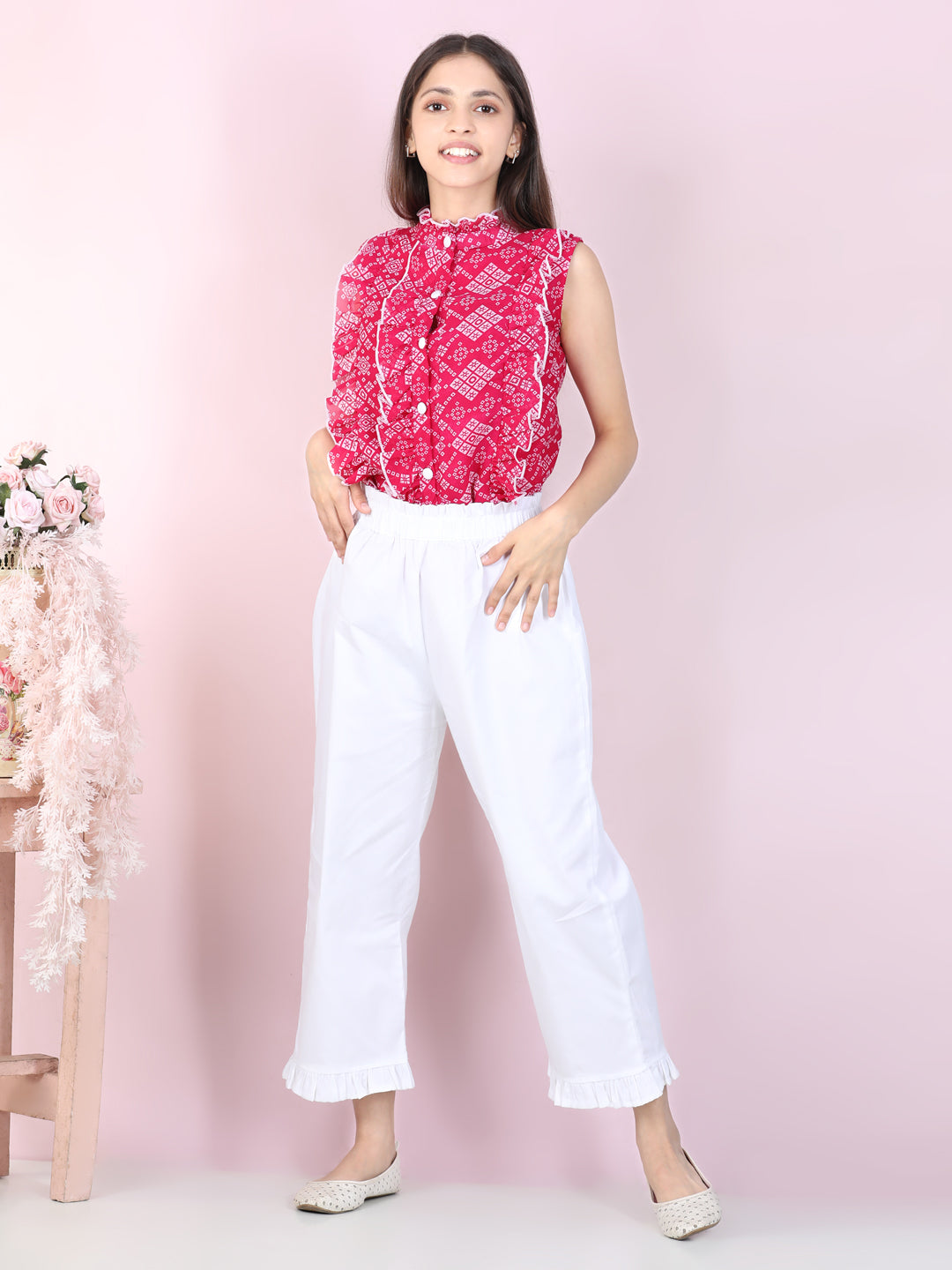 Cutiekins Girls Casual Top &  Capri Set ( Pink & White)