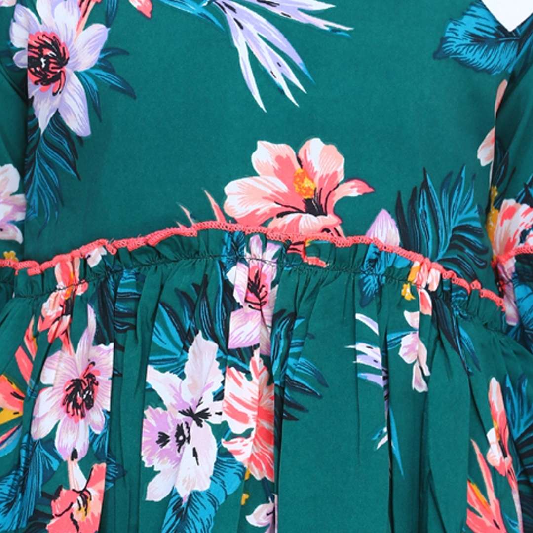Cutiekins Green Floral Print Peplum Top  - Green & White