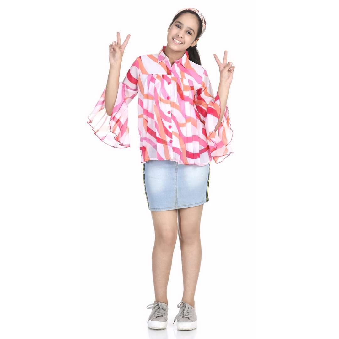 Girls Casual Polyester A-line Top  (Multicolor,)