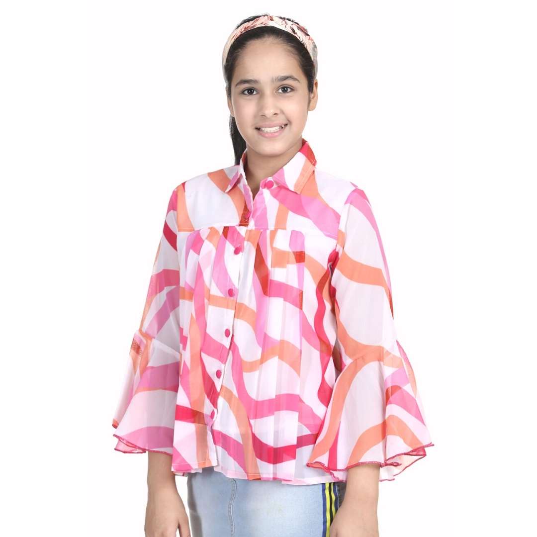 Girls Casual Polyester A-line Top  (Multicolor,)