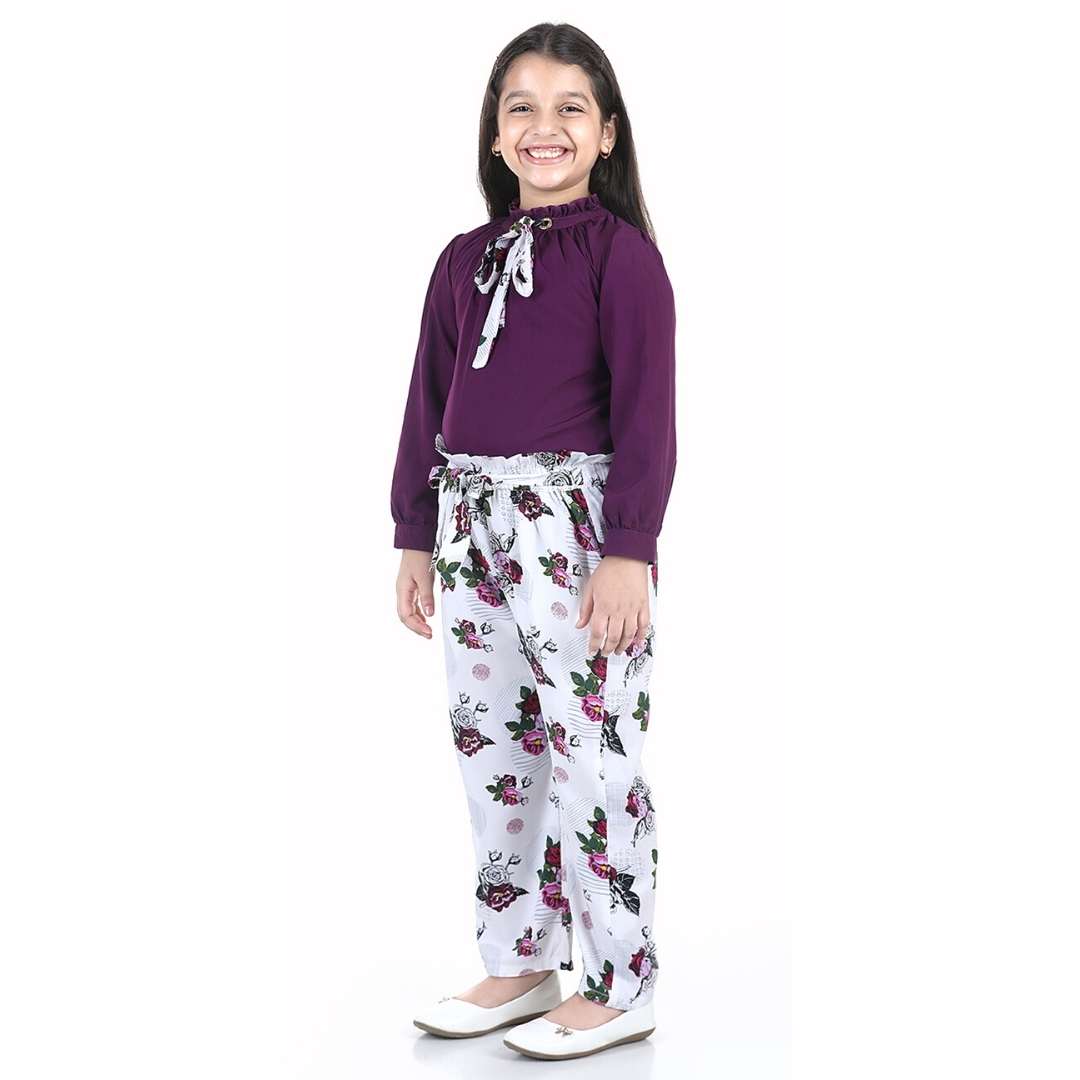 Cutiekins Girls Casual Top & Trouser Set  (Purple)