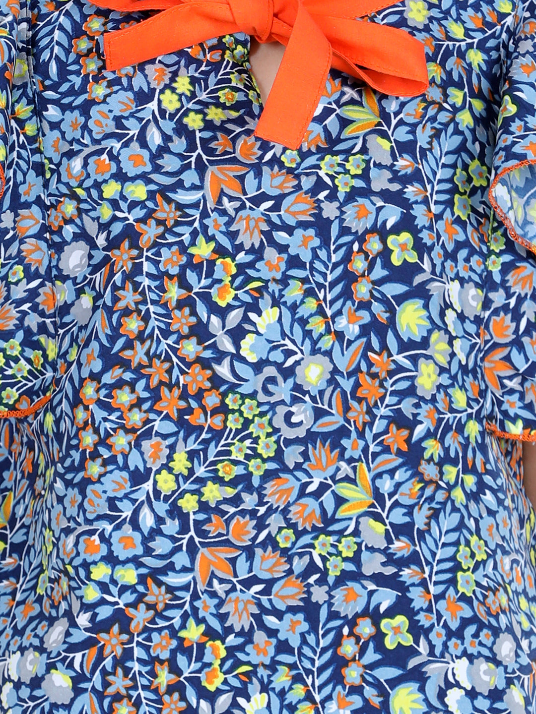 Cutiekins Girls Casual Polyester A-line Top (Blue & Orange)