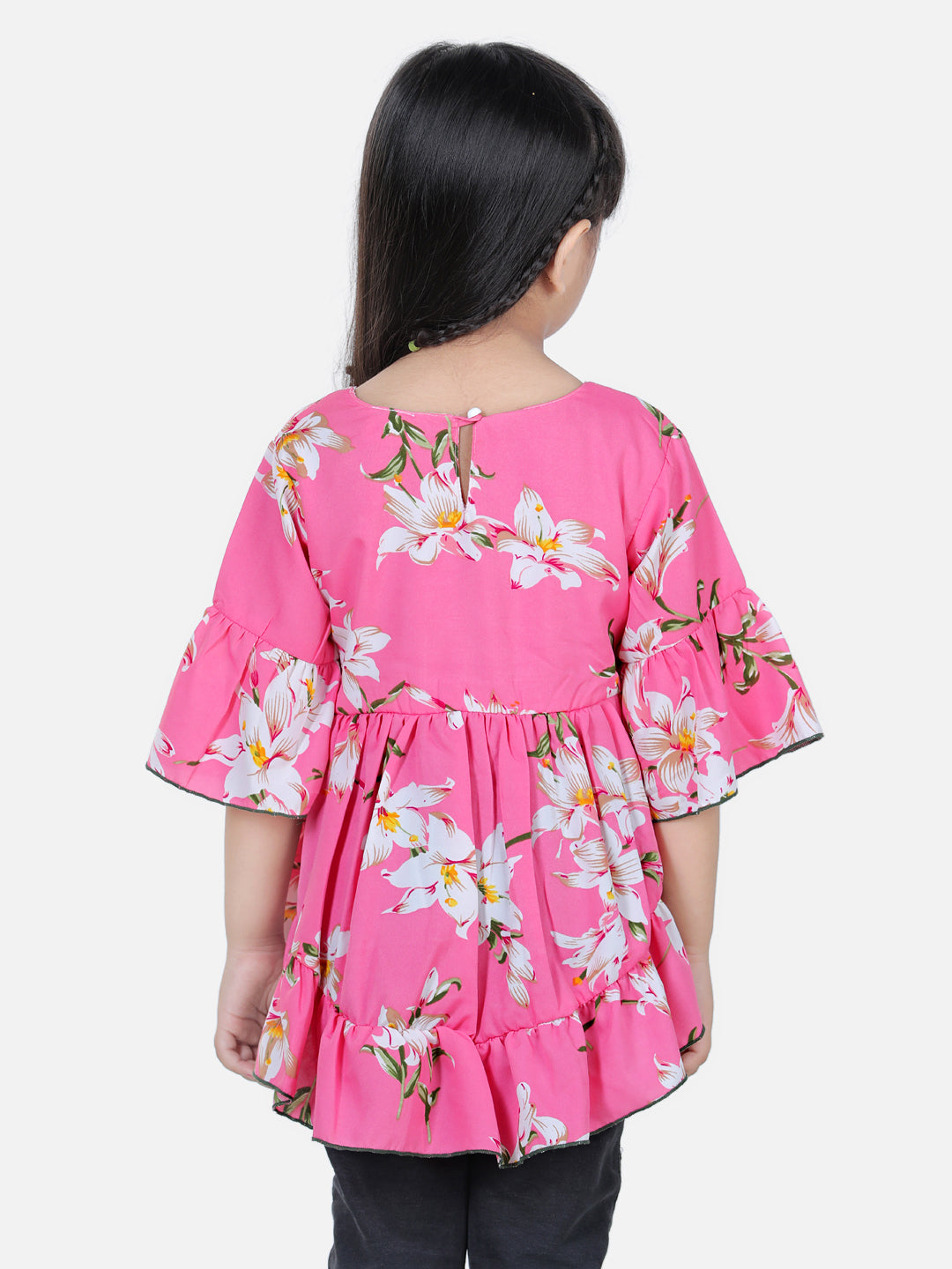 Cutiekins Floral Print Top For Girls - Pink & White