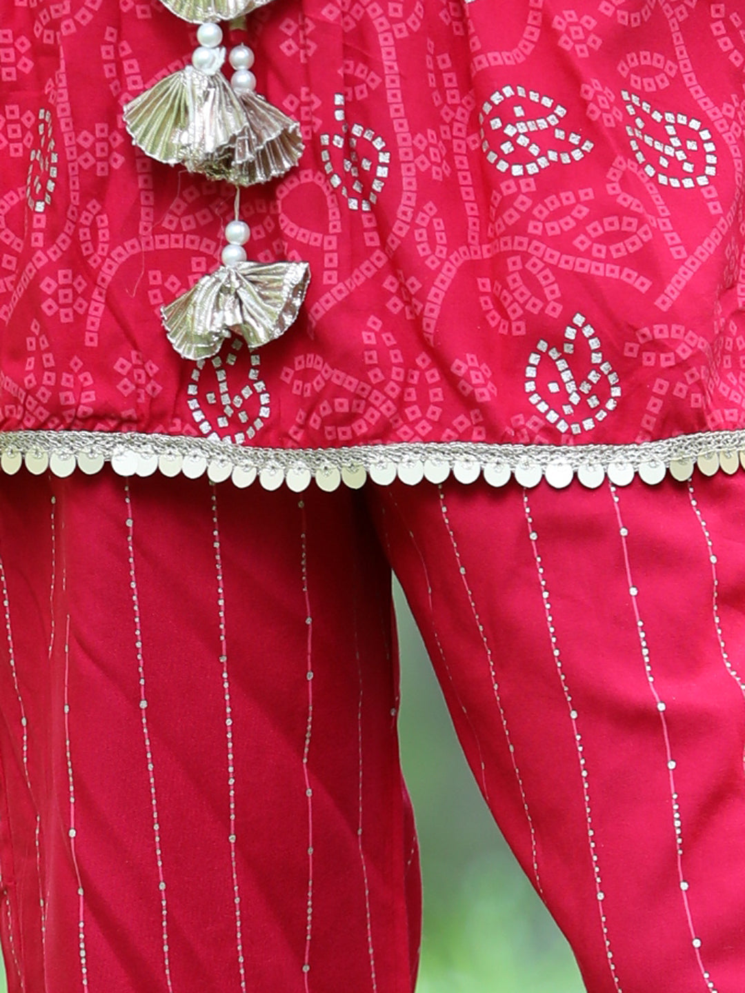 Cutiekins Printed Kaftaan & Palazzo Set-Pink & Golden