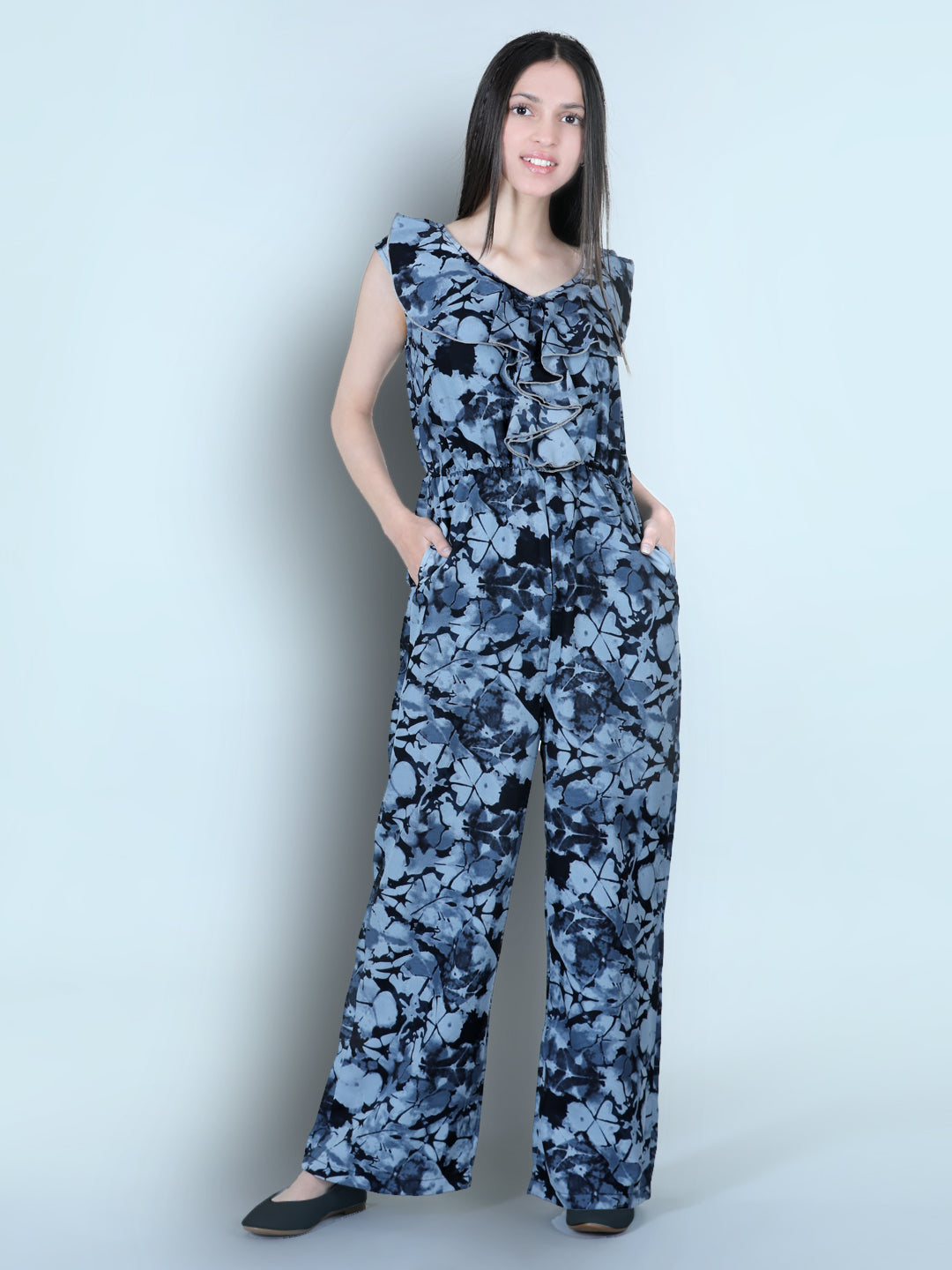 Cutiekins Smoky Printed Polyester Jumpsuit -Grey & Black