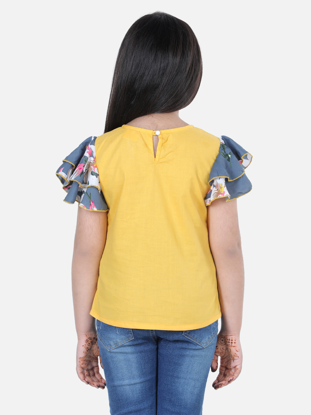 Cutiekins Solid Top For Girls - Yellow & Grey