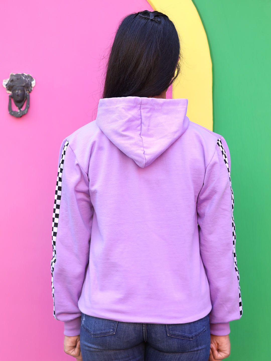 Cutiekins Solid  Lace insert Hood Sweatshirt -Purple & Black