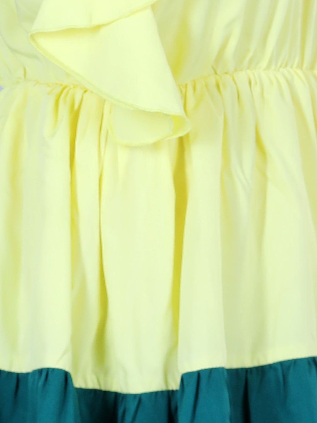 Cutiekins Solid Designer Multi Shade Dress-Lemon Yellow & Emerald Green
