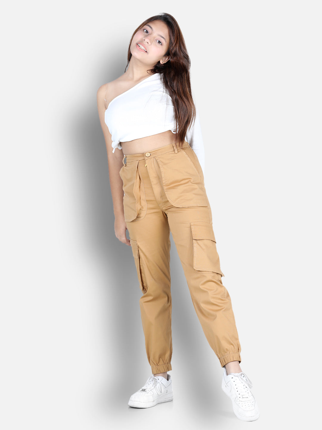Cutiekins Solid Cargo Pant -Caremel
