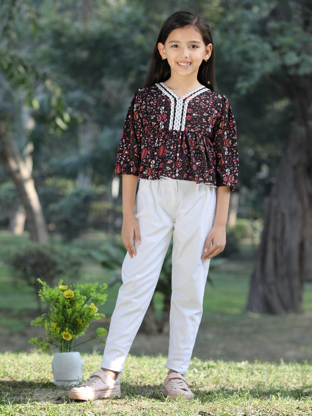 Cutiekins Printed Polyester Top & Trouser Set -Brown & White