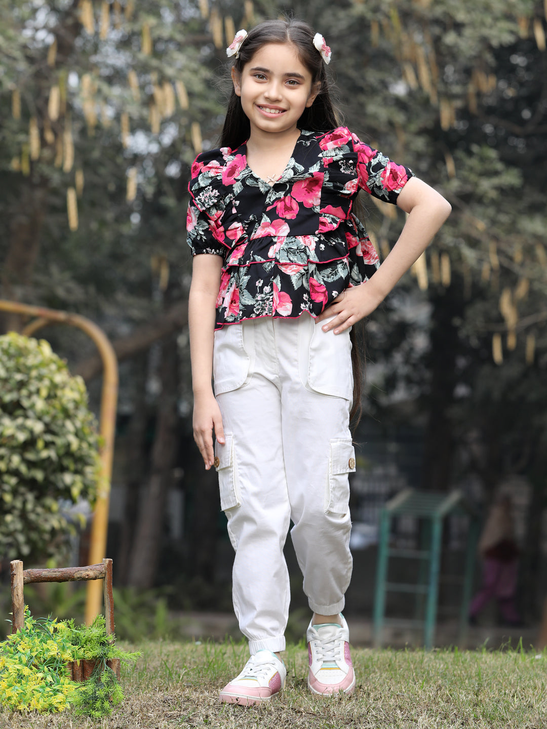 Cutiekins Printed Polyester Top & Trouser Set -Black & White