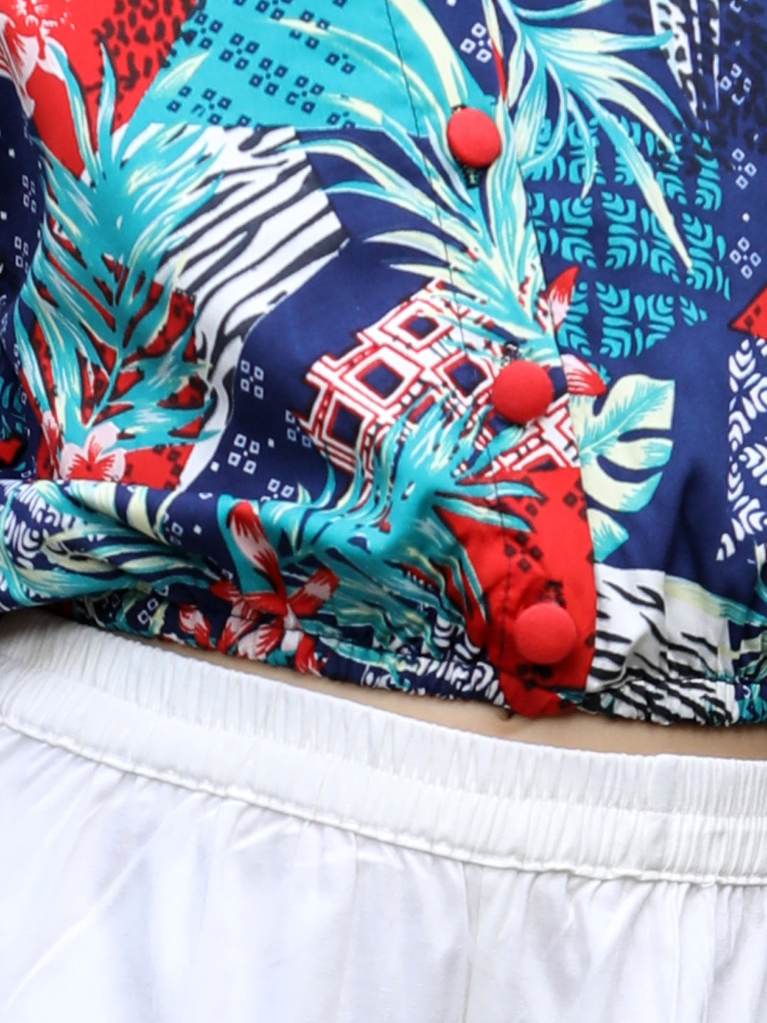 Cutiekins Printed Collar Crop Top & Shorts Set -Multi & Off White