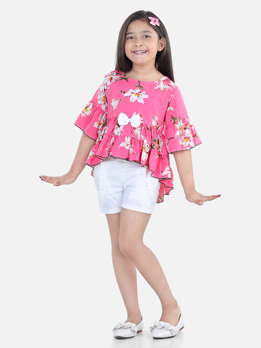 Cutiekins Girls Casual Top & Shorts Set (Pink & White)