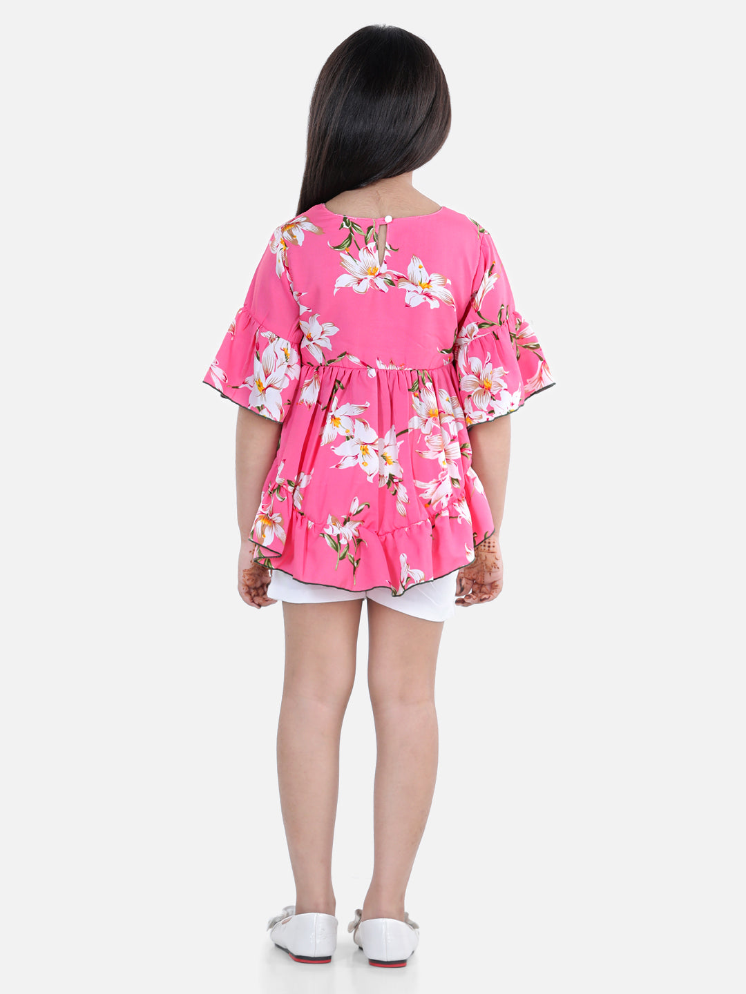 Cutiekins Girls Casual Top & Shorts Set (Pink & White)