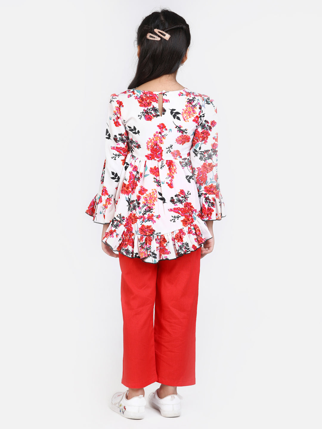 Cutiekins Girls Full Sleeves Casual Top & Trouser Set (White & Red)