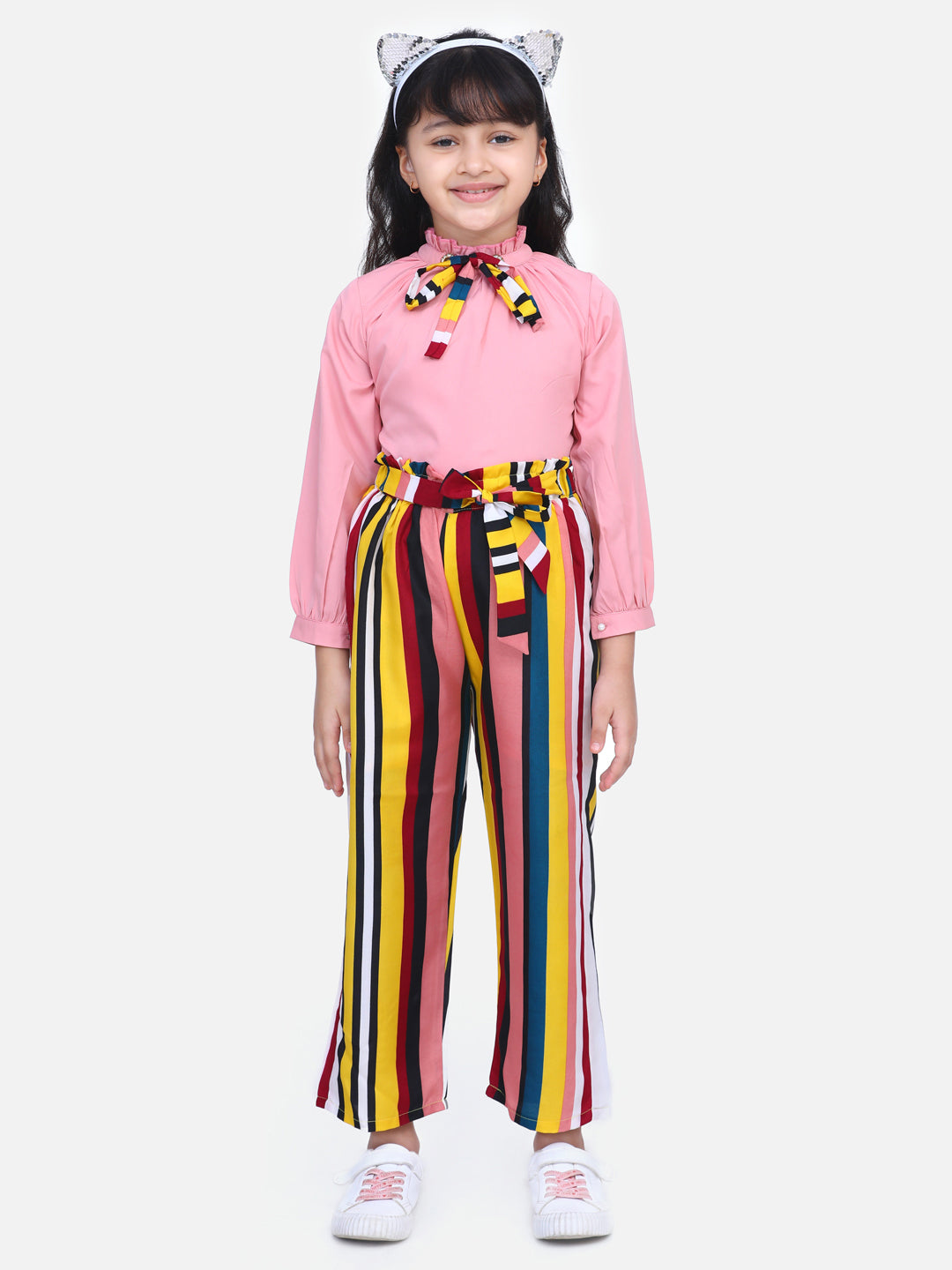 Cutiekins Girls Casual Top & Trouser Set (Peach & Multi)