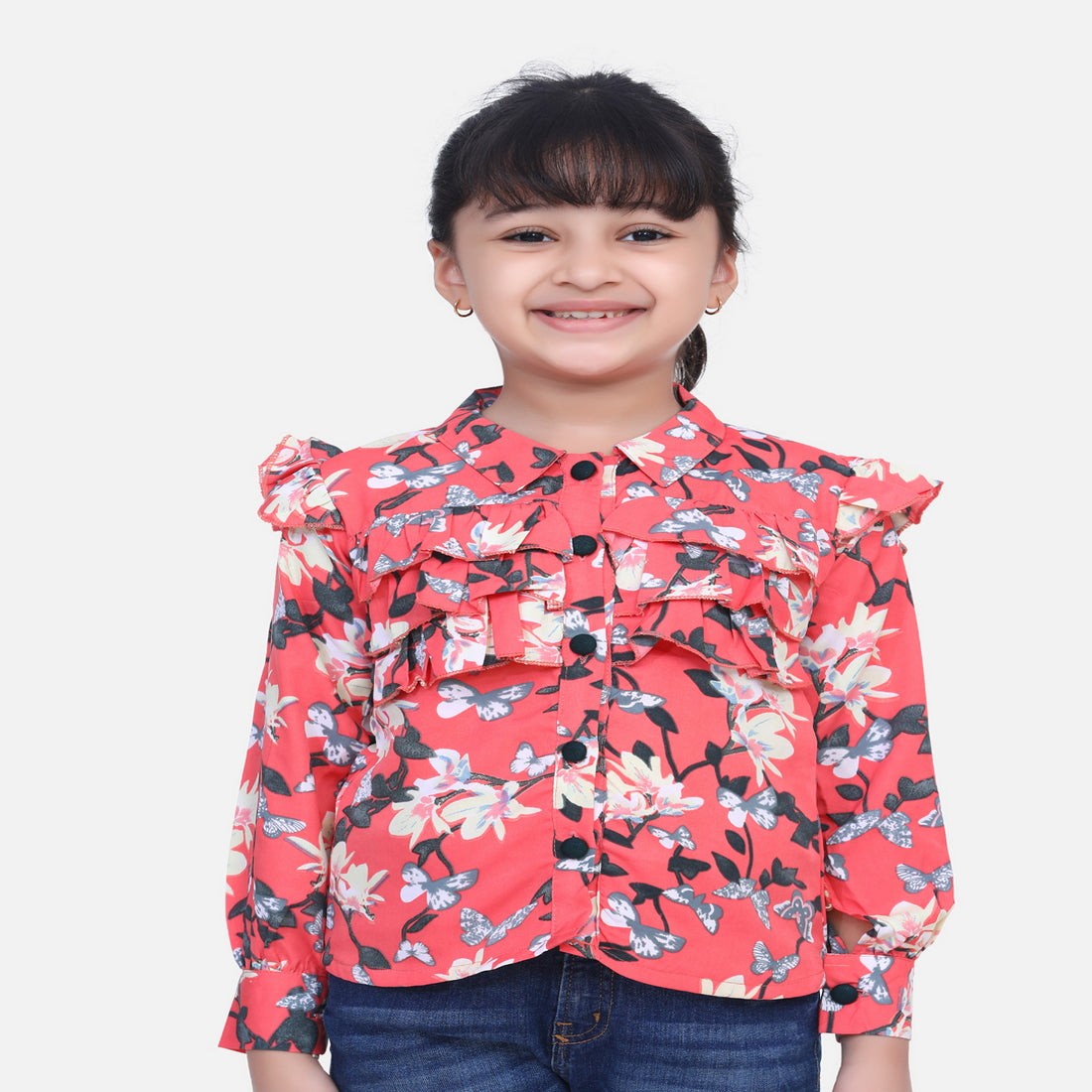 Cutiekins Shirt Style Floral Print Top -  Multicolor