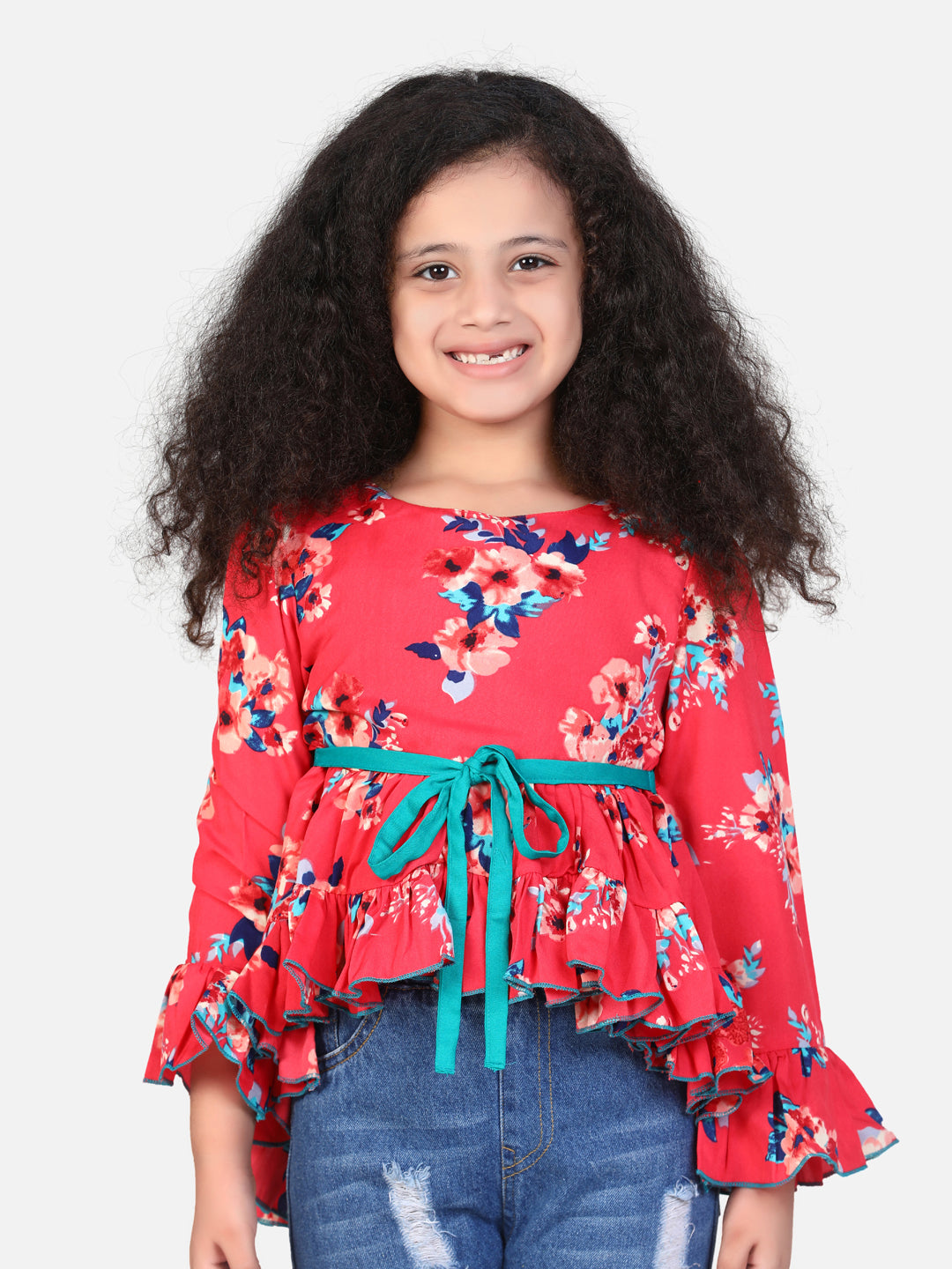 Cutiekins High Low Floral Print Top -Red