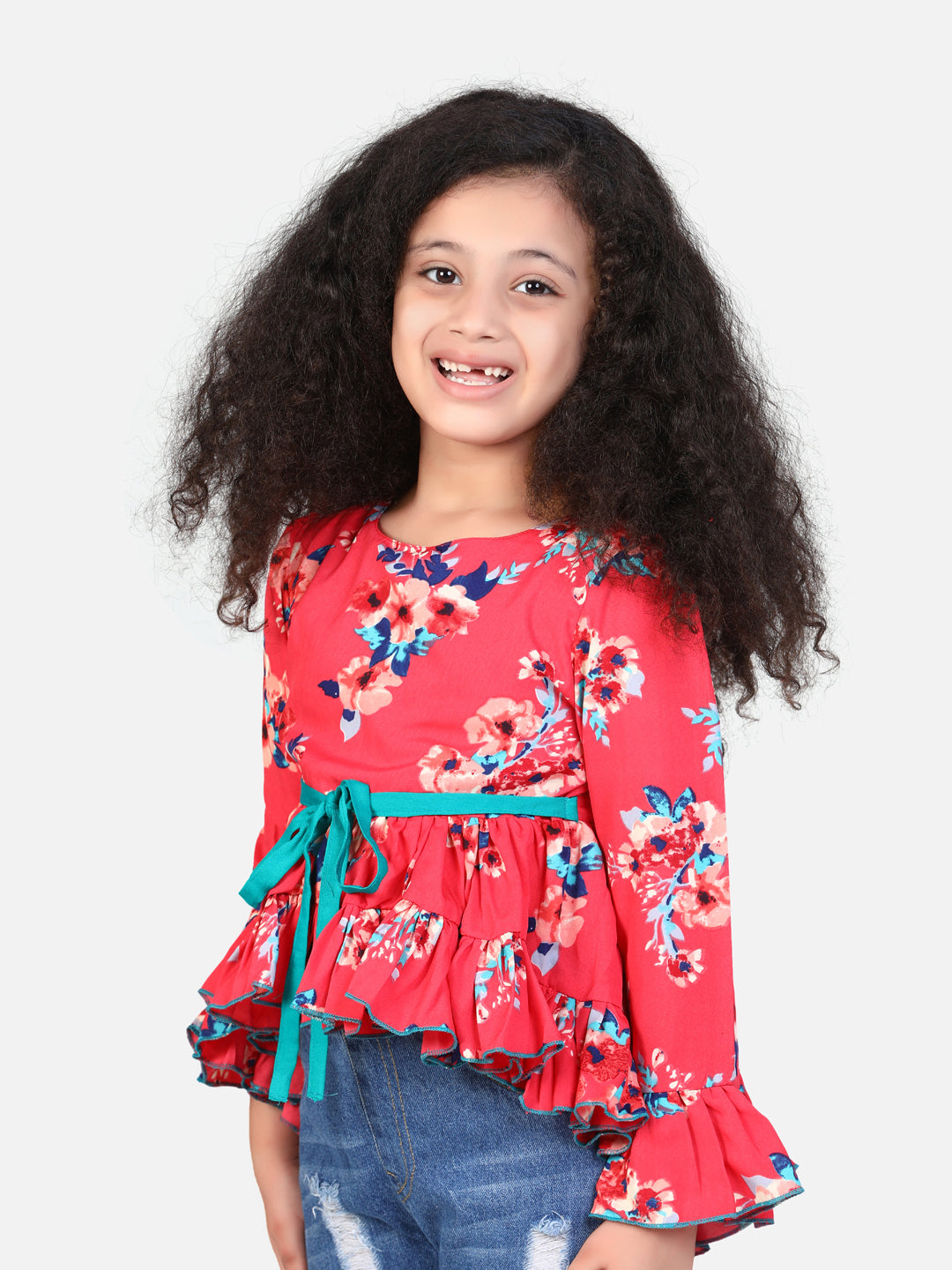Cutiekins High Low Floral Print Top -Red