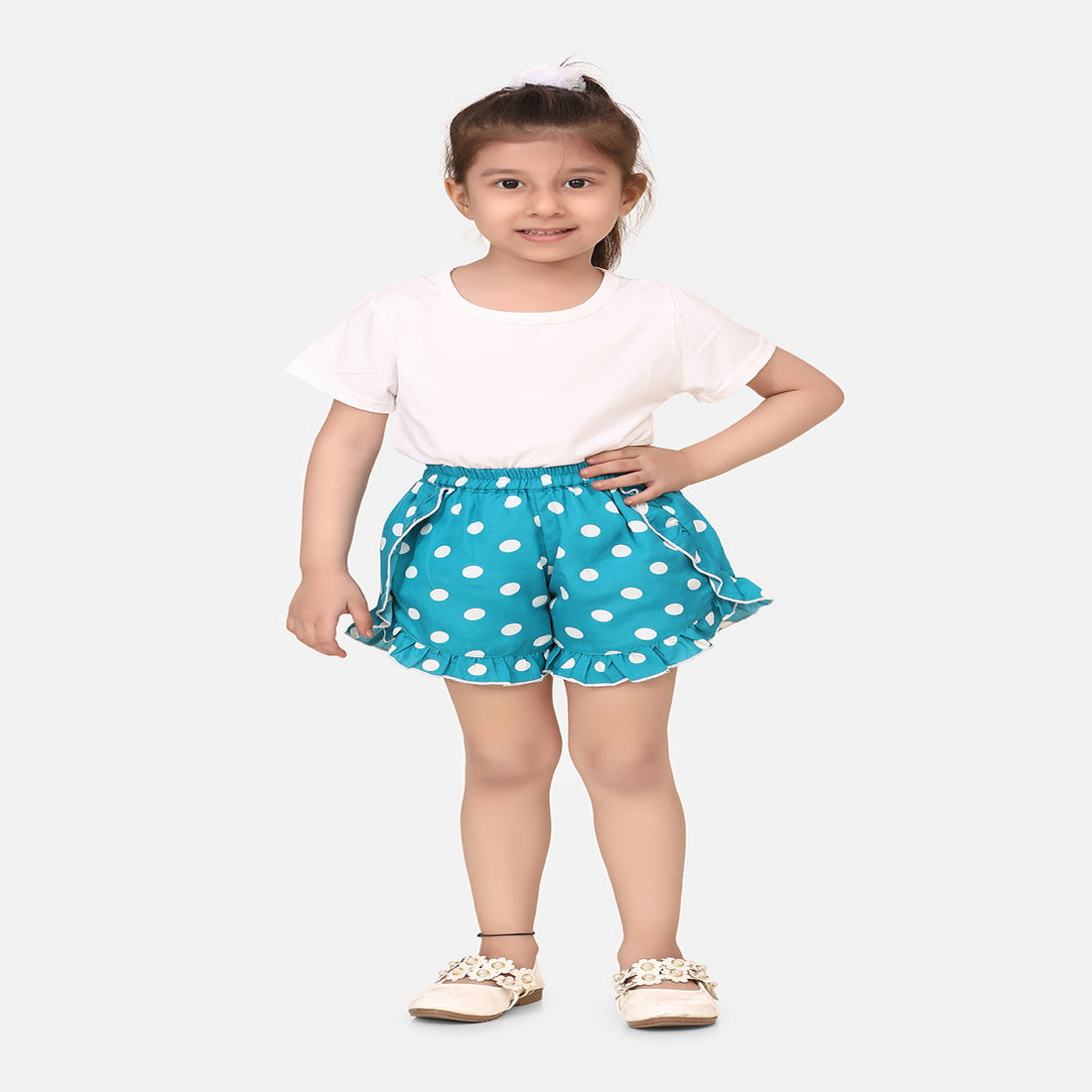 Cutiekins Short For Girls Casual Polka Print Polyester Blend  (Light Blue)