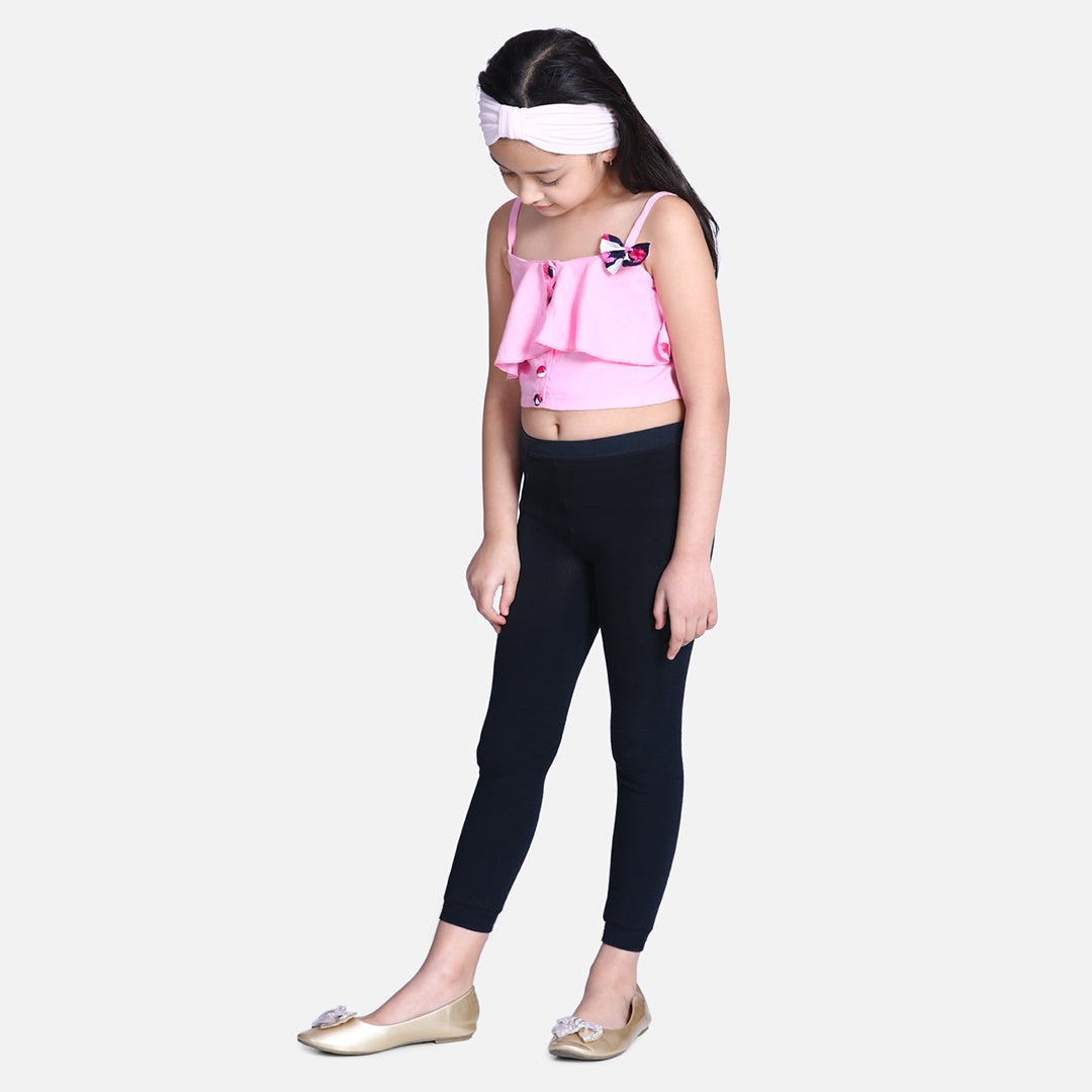 Cutiekins Bow Embellished Crop Top -Light Pink & White
