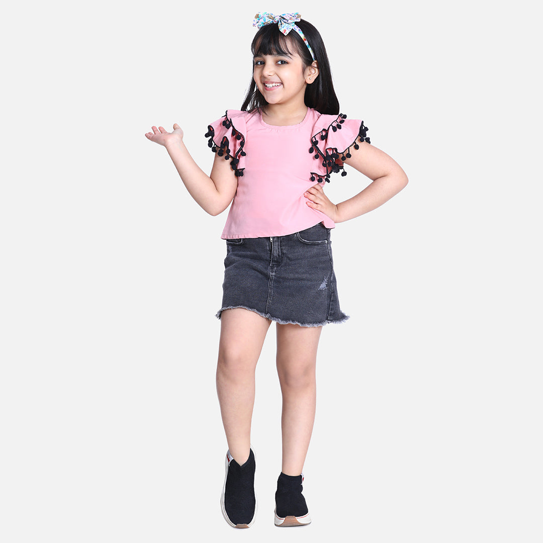 Cutiekins Ruffle Sleeves Top-Peach & Multi
