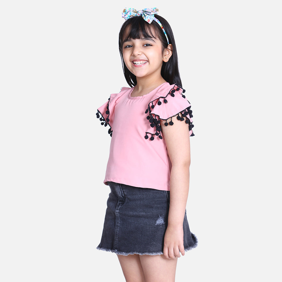Cutiekins Ruffle Sleeves Top-Peach & Multi