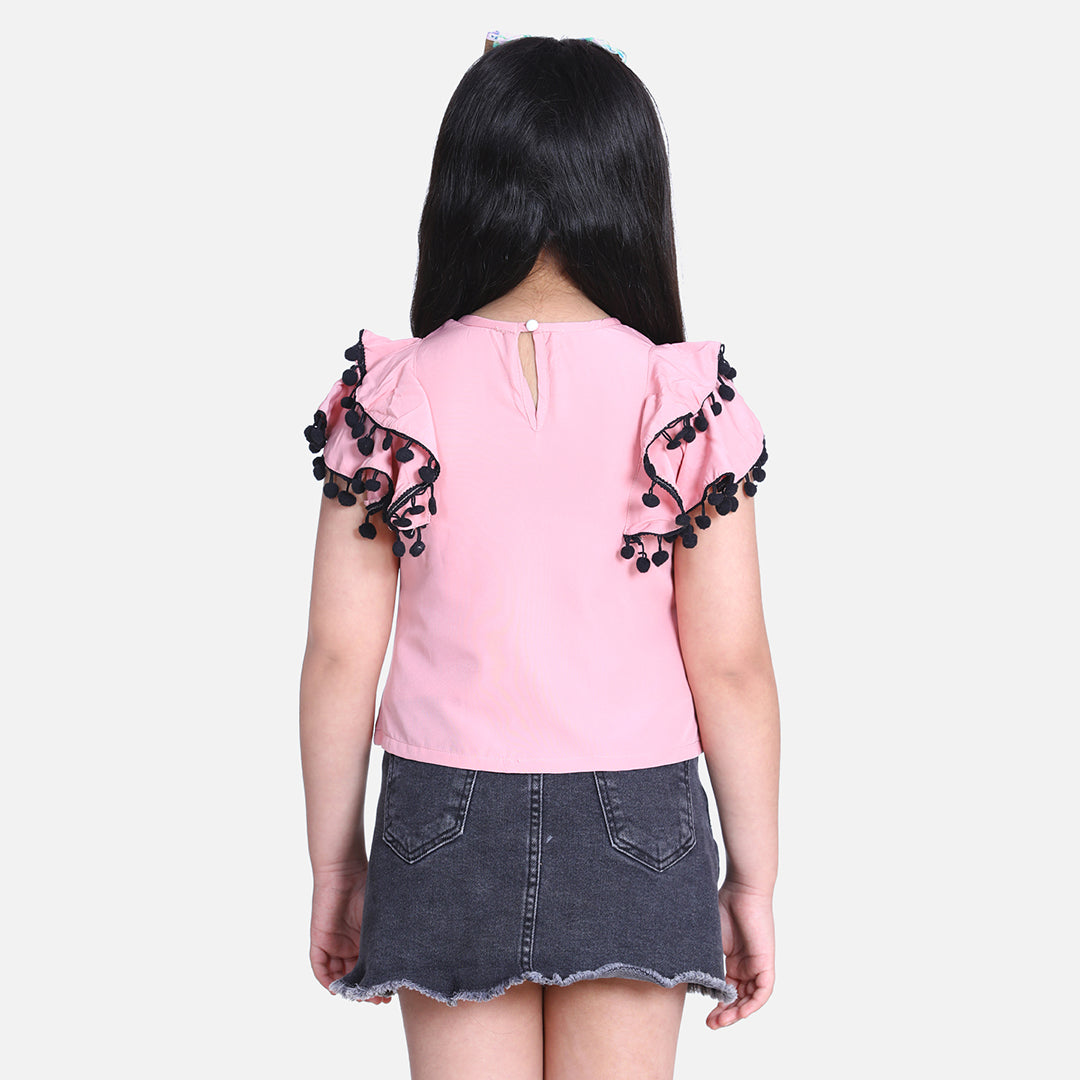 Cutiekins Ruffle Sleeves Top-Peach & Multi