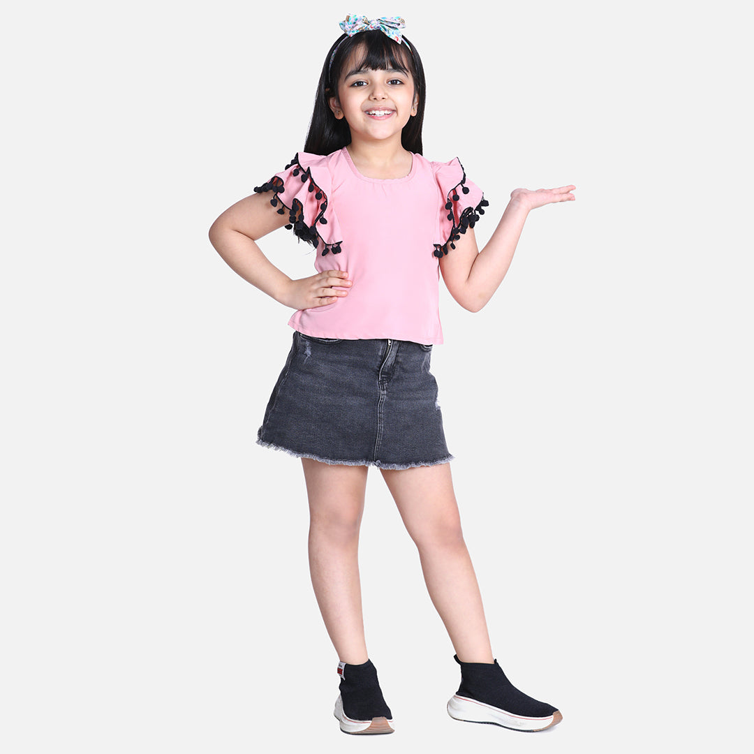 Cutiekins Ruffle Sleeves Top-Peach & Multi