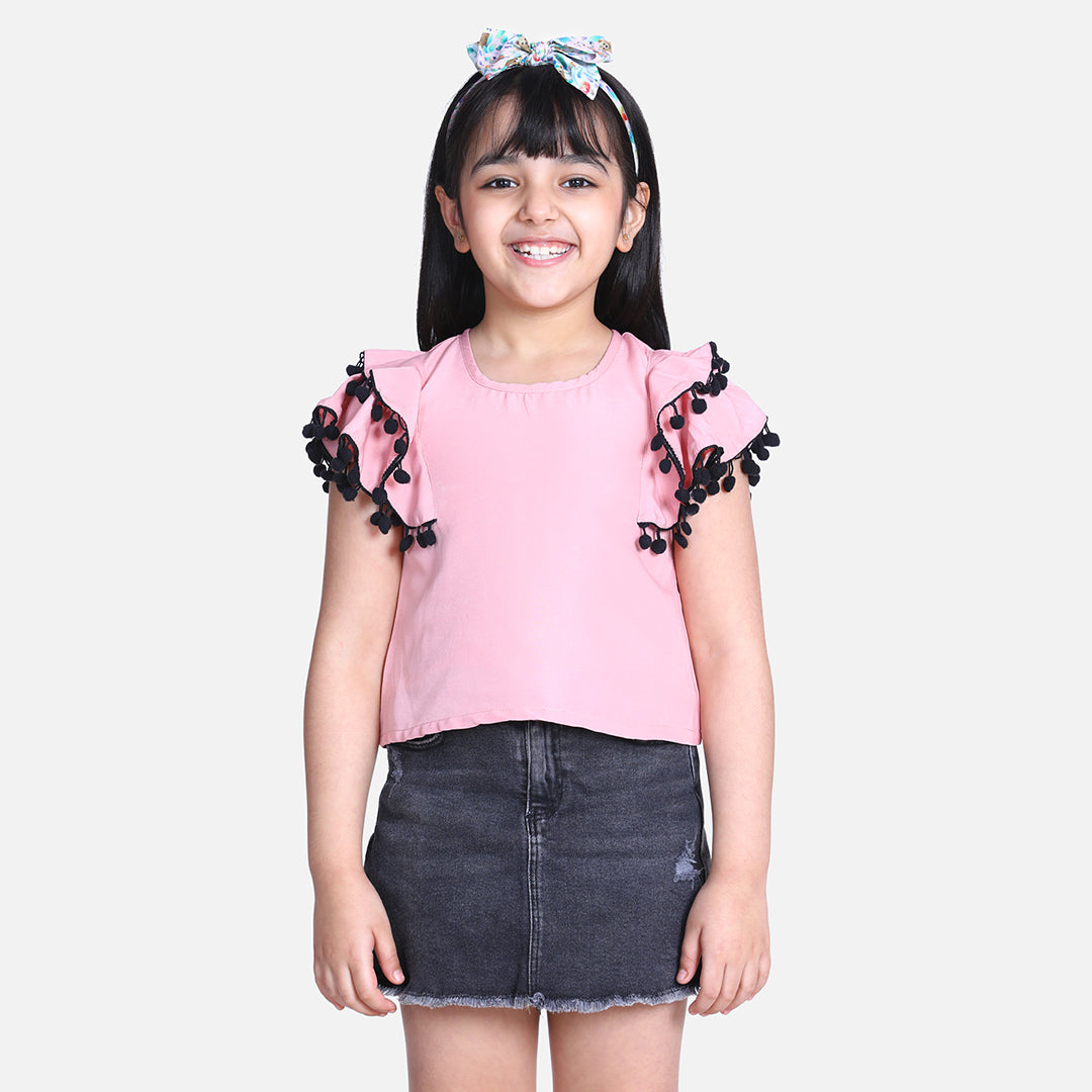 Cutiekins Ruffle Sleeves Top-Peach & Multi